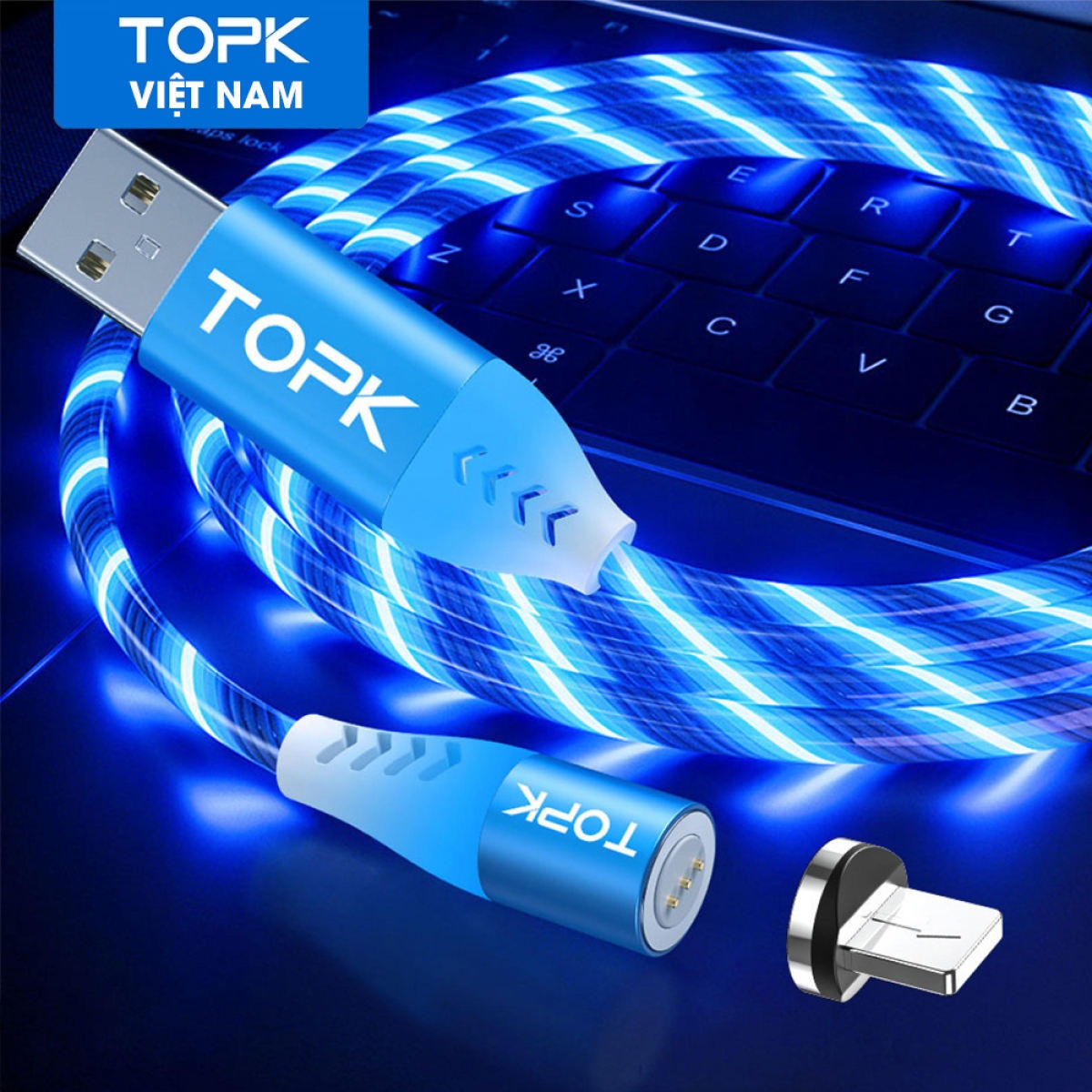 HÀNG CHÍNH HÃNG- Cáp điện thoại đèn LED phát sáng TOPK AM67 USB - iphone Từ Tính Dành Cho Xs Max 8 7 Plus - Phân phối bởi TOPK VIỆT NAM