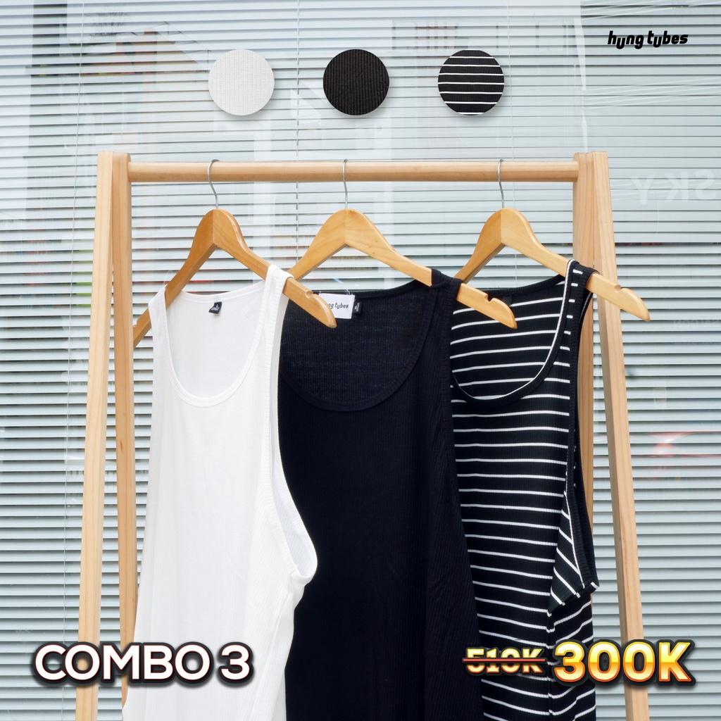 COMBO 3 ÁO BA LỖ thun gân cotton mềm mại đi biển thoải mái Hung Tubes