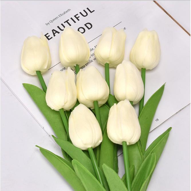 Siêu rẻ - Hoa giả - Hoa tulip giả lá thẳng bằng nhựa PU cao su cao cấp như thật - Trang trí nội thất, phòng, văn phòng