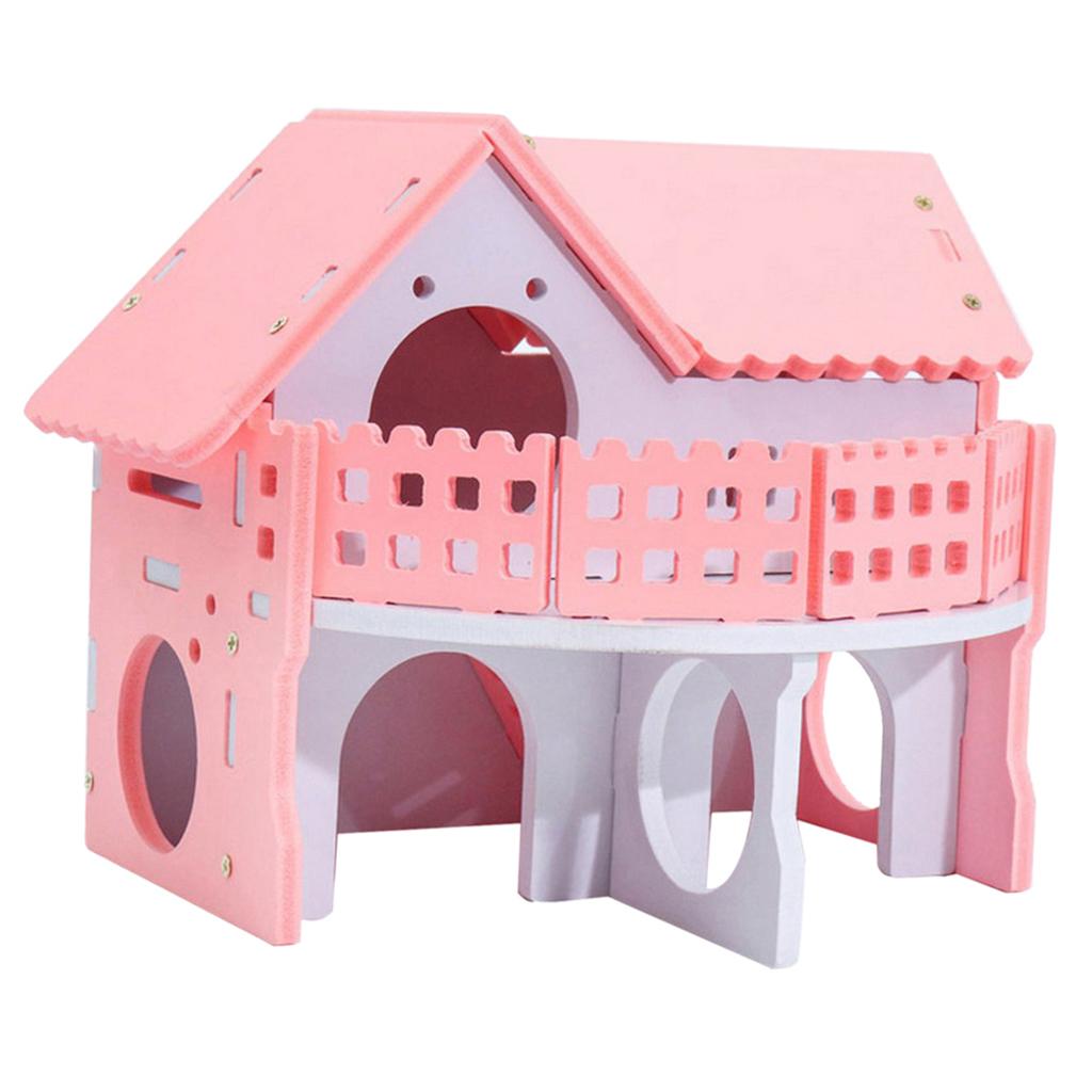 Double Layers Hamster Wooden Pink Villa House Small Pet Hideout Rats Home