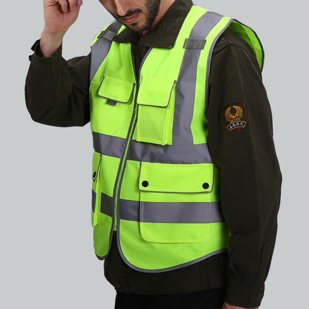 High Visibility Safety Vest Polyester Fiber Waistcoat with Pockets and Zipper