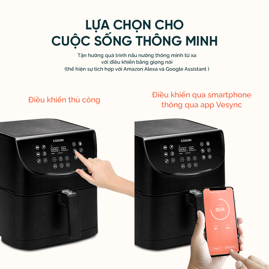 Nồi chiên không dầu Cosori (Air Fryer) CS158-AF 5.5 Lít kết nối Wifi - Hàng chính hãng