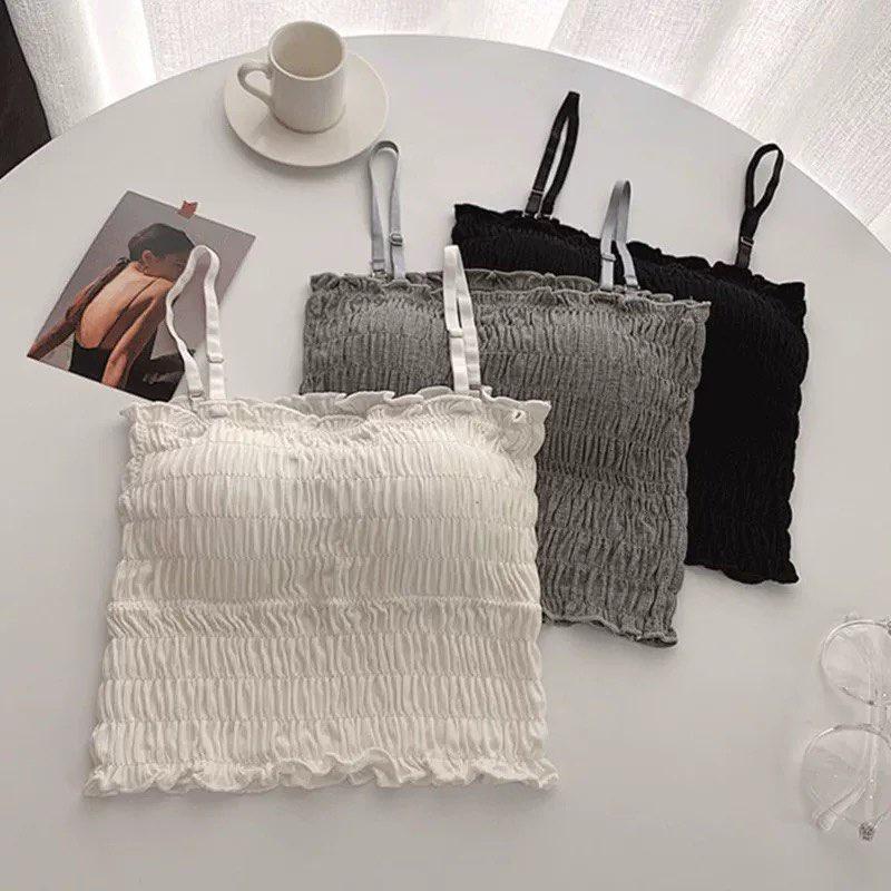 M31. Áo 2 dây croptop thun nhún sẵn mút ngực cá tính, áo nữ kiểu crotop sang chảnh 2022
