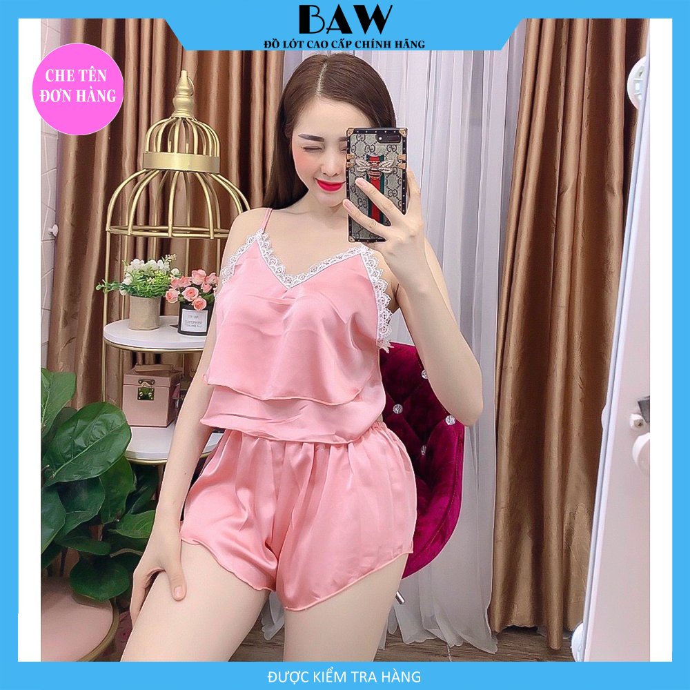 Đồ Ngủ Hai Dây Lụa Satin Cao Cấp Sexy Quyến Rũ Thương Hiệu Baw, Chất Liệu Lụa Mát Mịn Nhẹ Nhàng Cực Kỳ Lôi Cuốn Nt708 Hình Thật Shop Tự Chụp - Hồng - One Size 40 - 60Kg
