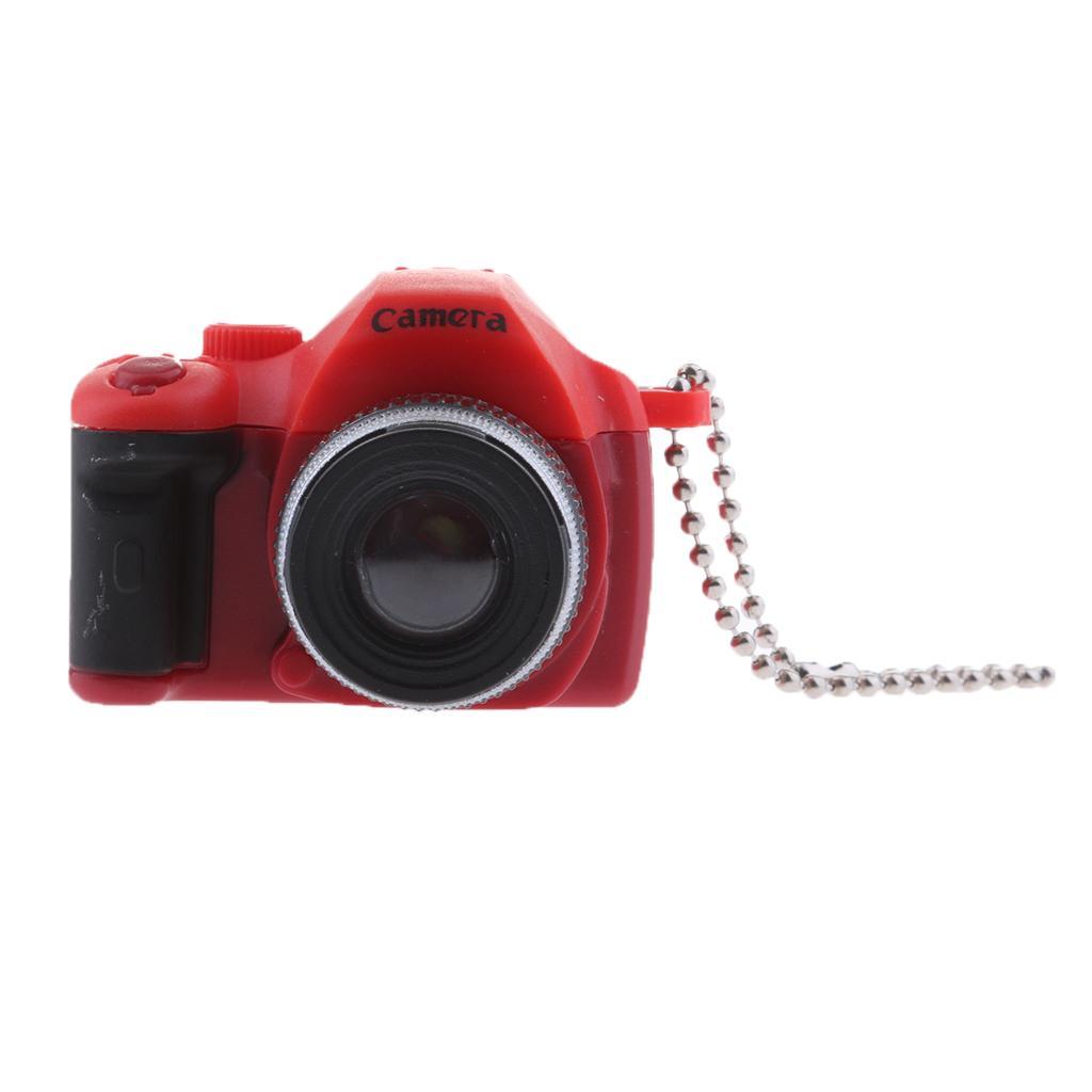 Cute Mini DSLR Camera Style LED Flash Light Keychain Key Ring Holder