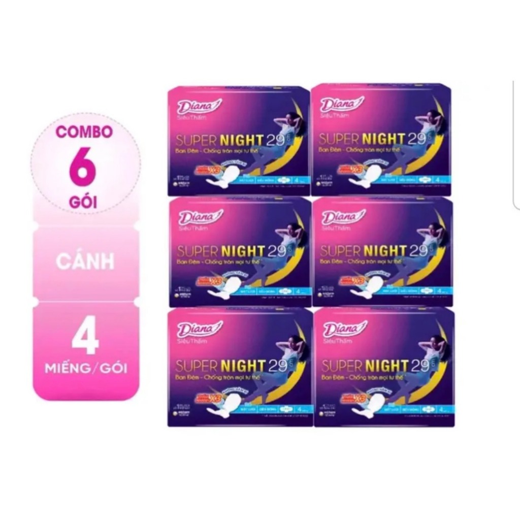 Combo 2 Băng Vệ Sinh Diana Super Night Có Cánh 29cm (Gói 4 Miếng)