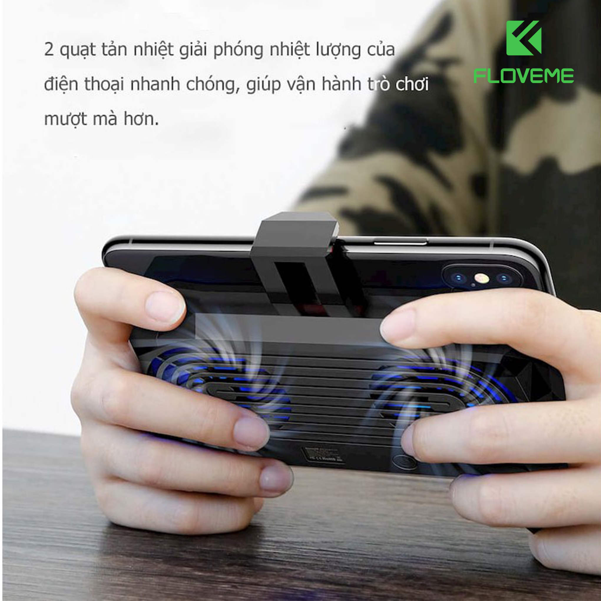 TAY CẦM CHƠI GAME TẢN NHIỆT FLOVEME  - tích hợp pin dự phòng 2000 mAh -  không lo hết pin, nóng điện thoại. - Hàng chính hãng