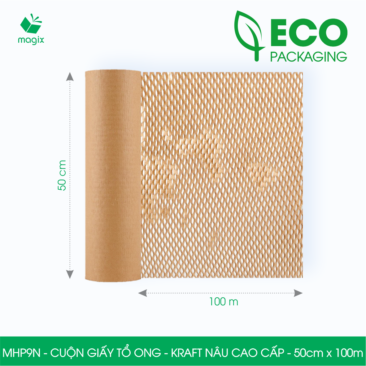 MHP9N - 50cm x 100m - Cuộn giấy tổ ong chống sốc - Kraft nâu Cao Cấp - Giấy gói hàng, gói quà