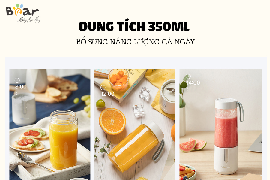 Máy Xay Sinh Tố Mini, Máy Xay Sinh Tố Cầm Tay BEAR BL-B35V1 Sử Dụng PIN Sạc Dung Tích 350 ML, Công Suất 50 W - Hàng Chính Hãng