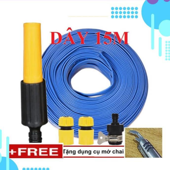 Bộ dây vòi xịt nước rửa xe, tưới cây . tăng áp 3 lần, loại 15m 206622-5 cút sập,nối đen+ tặng mở chai