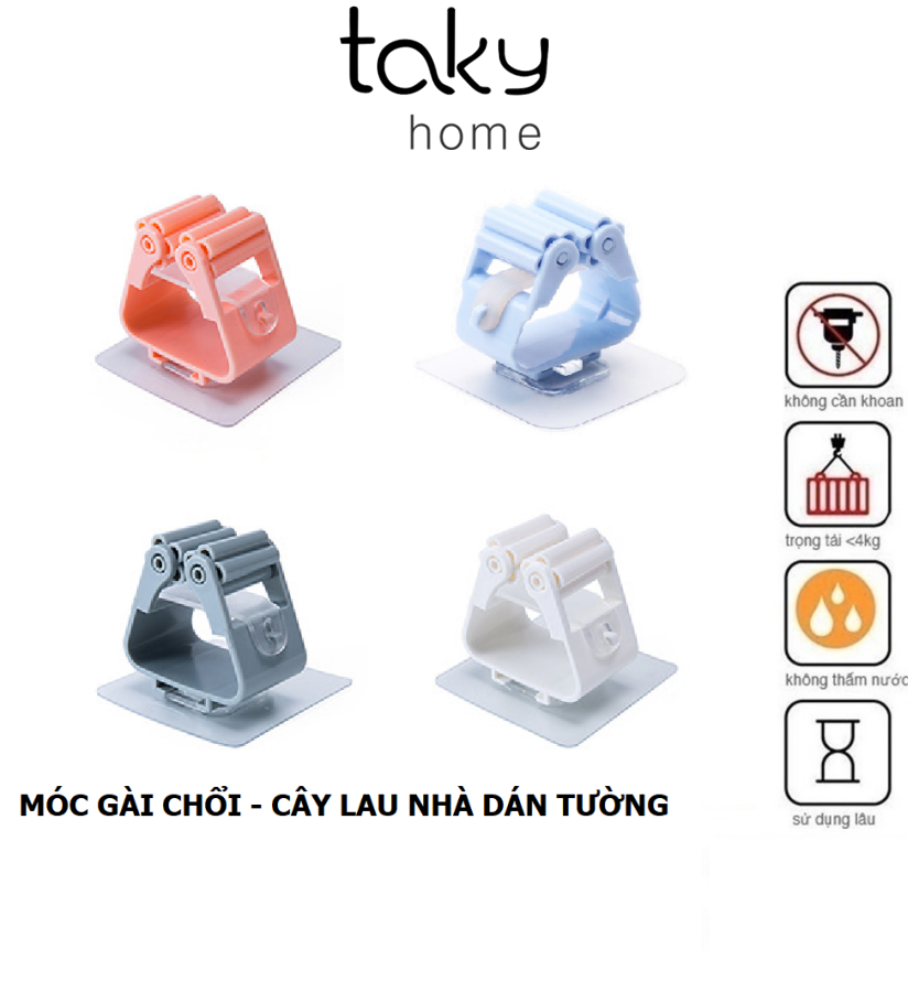 Kẹp Dính Tường Treo Chổi - Cây Lau Nhà Hiện Đại, Luôn Gọn Gàng, Sử Dụng, Kẹp Có Miếng Dán Siêu Chắc, Sử Dụng Miếng Dán 3M. TakyHome 4028