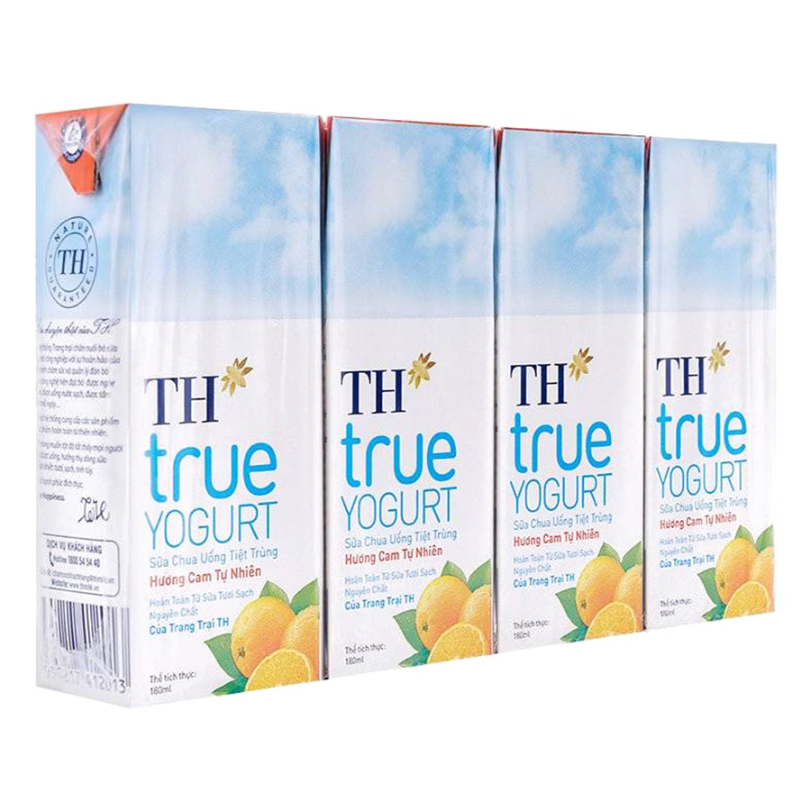 Thùng Sữa Chua Uống Tiệt Trùng Hương Cam Tự Nhiên TH True Yogurt (180ml x 48 Hộp)