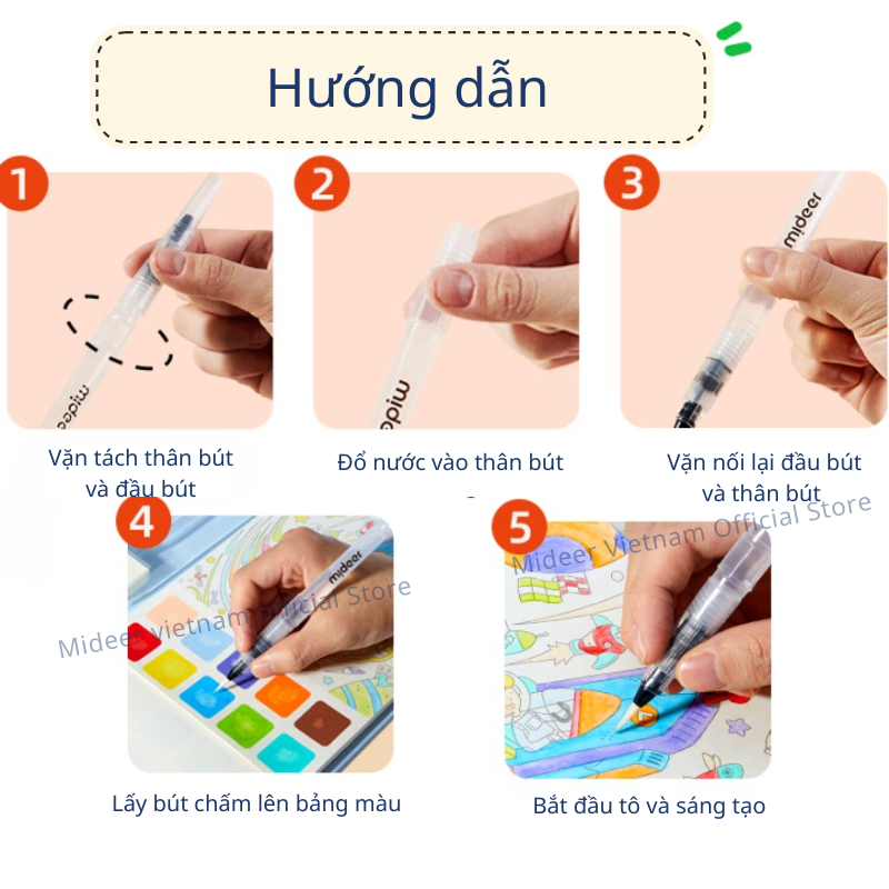 Tập tô màu đồ chơi mỹ thuật 20 bức tranh nghệ thuật cho bé kèm bút 4 in 1 Mideer Watercolour Painting