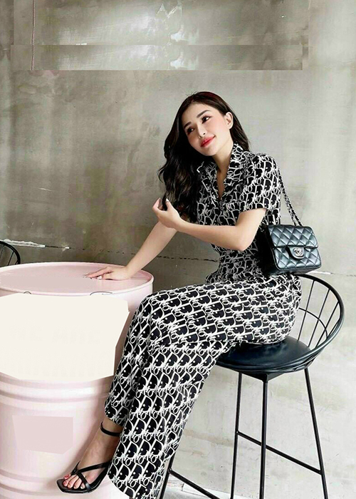 Jumpsuits Nữ Họa Tiết Cột Nơ Eo Thời Trang