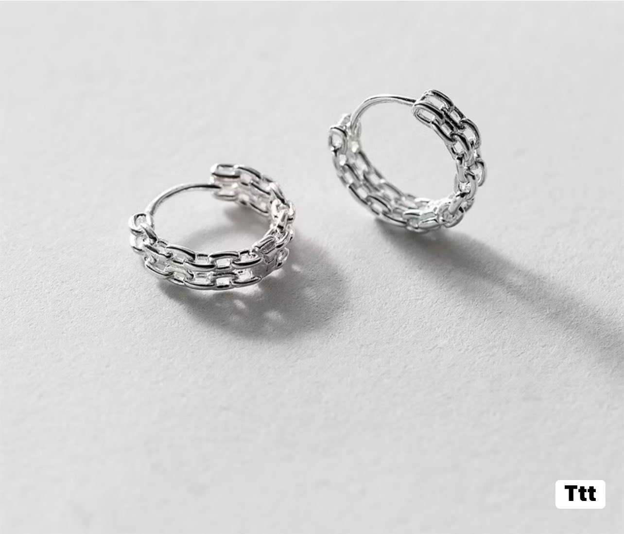 Bồn tai bạc thời trang khuyên bấm tròn mắt xích cá tính chất liệu bằng bạc s925 SA805