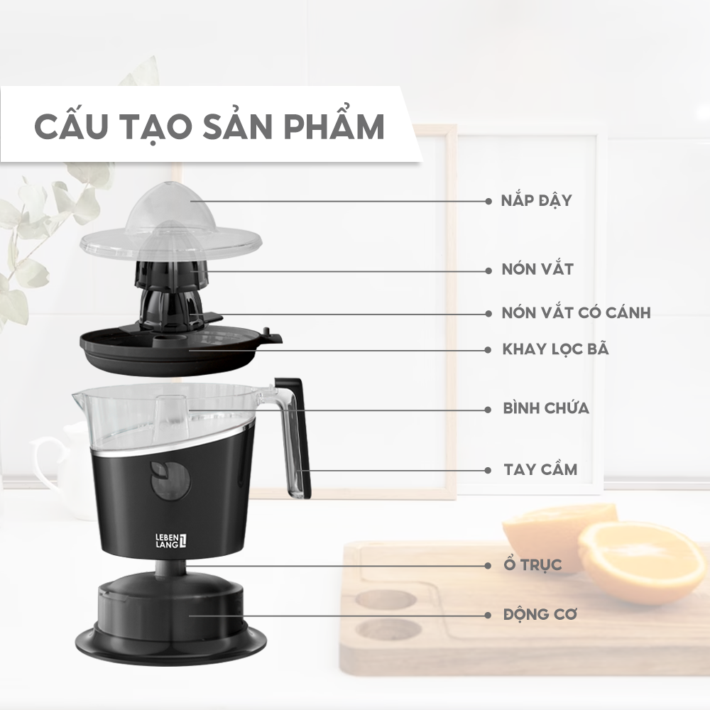 Máy vắt cam Lebenlang LBL3386, ép cam tự động, công suất 40W, bảo hành 2 năm – hàng chính hãng