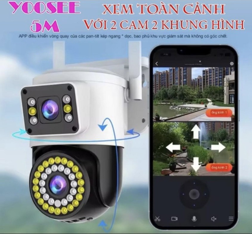 Camera Wifi Ngoài Trời Yoosee 2 Mắt Kép 5.0 Mpx Xoay 360 Độ Đàm Thoại 2 Chiều Siêu Nét Góc Rộng Ban Đêm Có Màu Cảnh Báo Chống Trộm - Hàng Nhập Khẩu