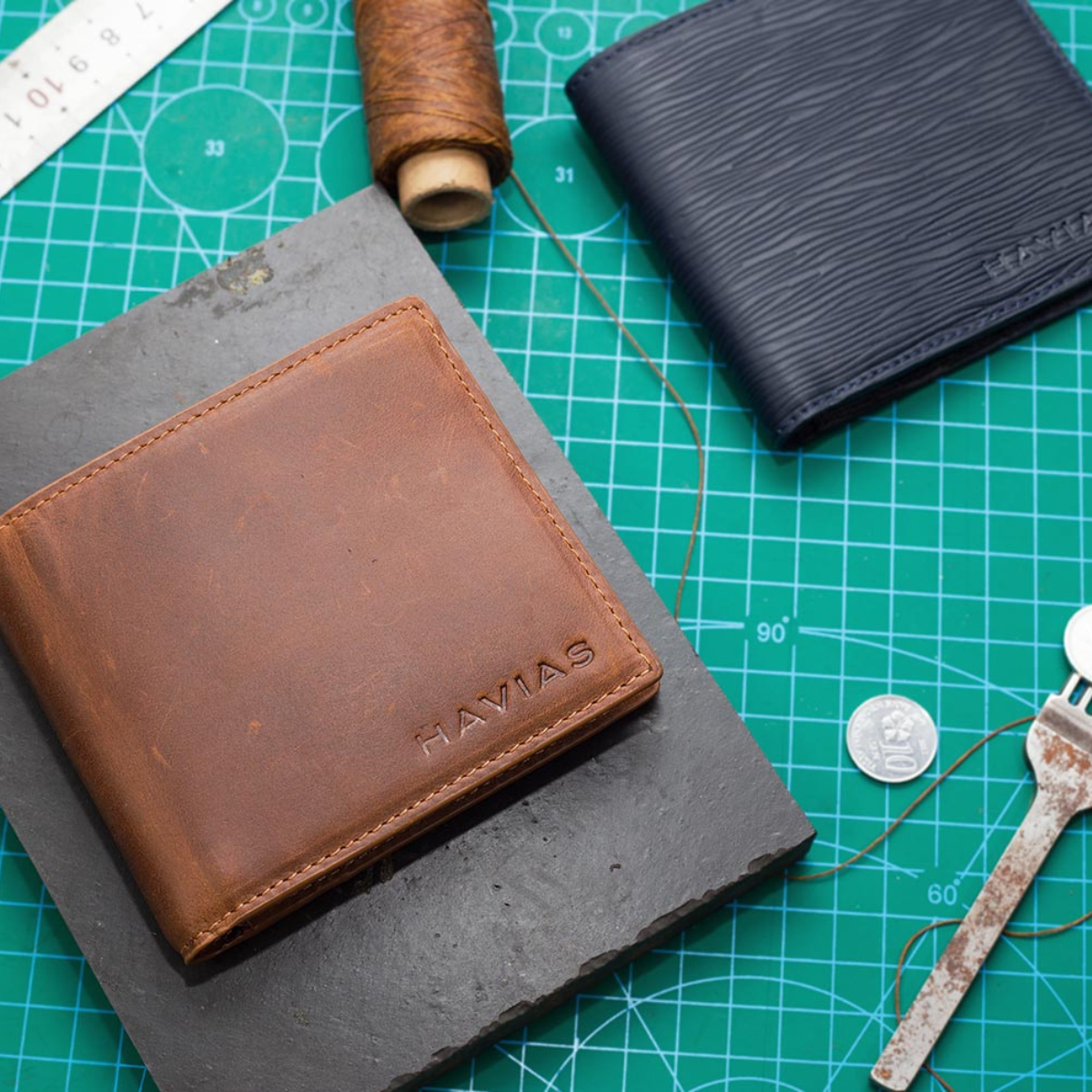 Ví Nam, ví ngắn Enus Handcrafted Wallet Da bò thật 100% nhập khẩu