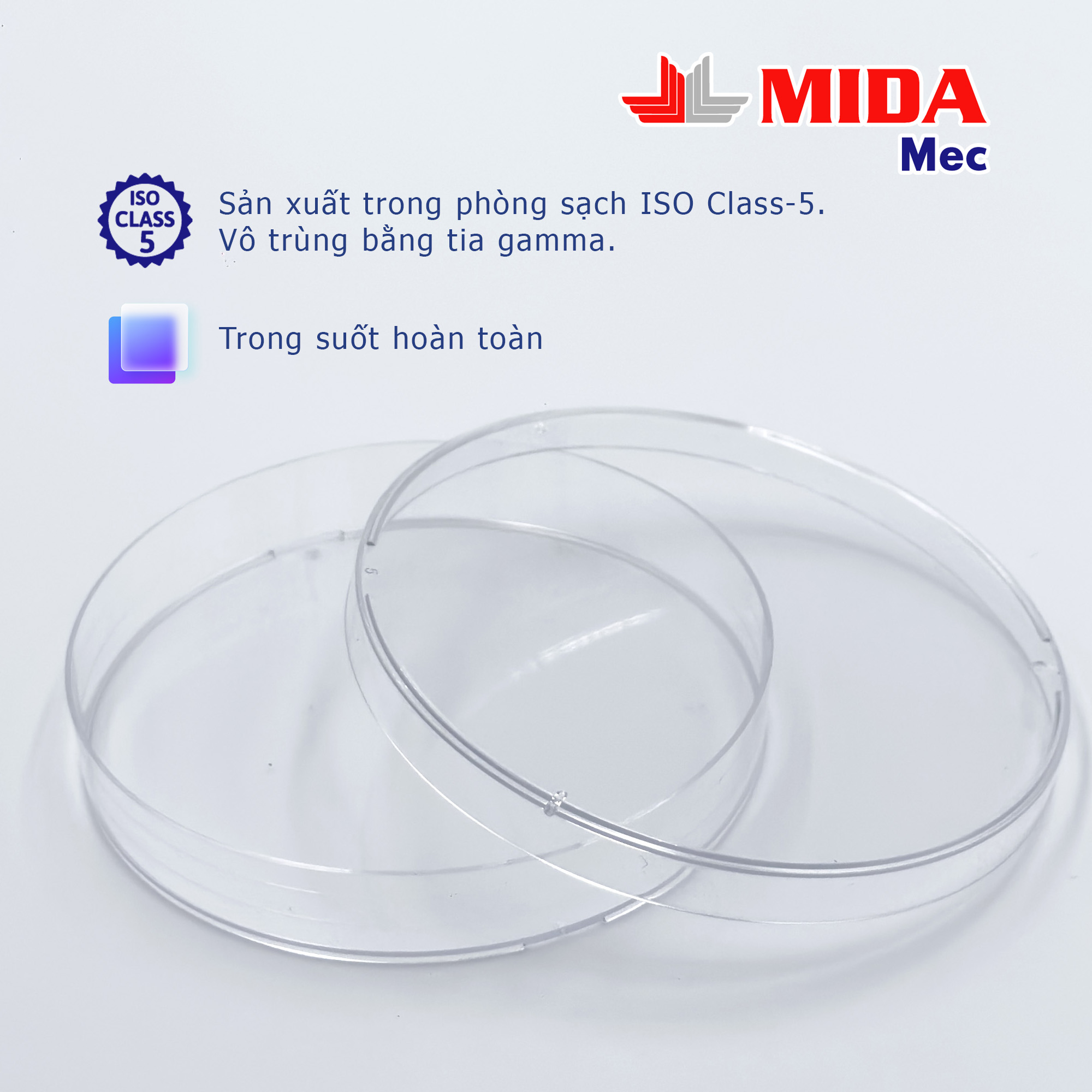 Đĩa Petri nhựa MidaMec 9015 đã tiệt trùng đóng gói 20 cái/bao