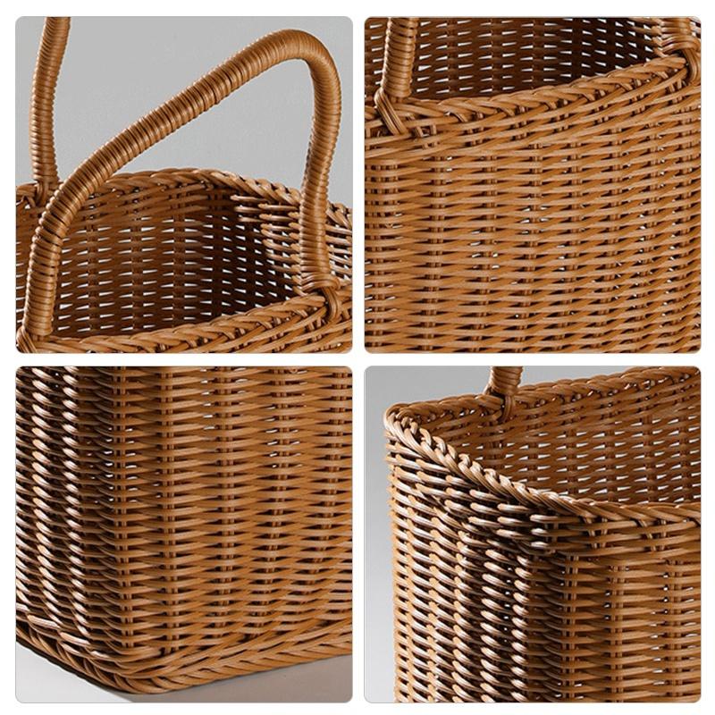 Hand Weaving Fruit Storage Basket Handle Design Picnic Basket Home Organizer