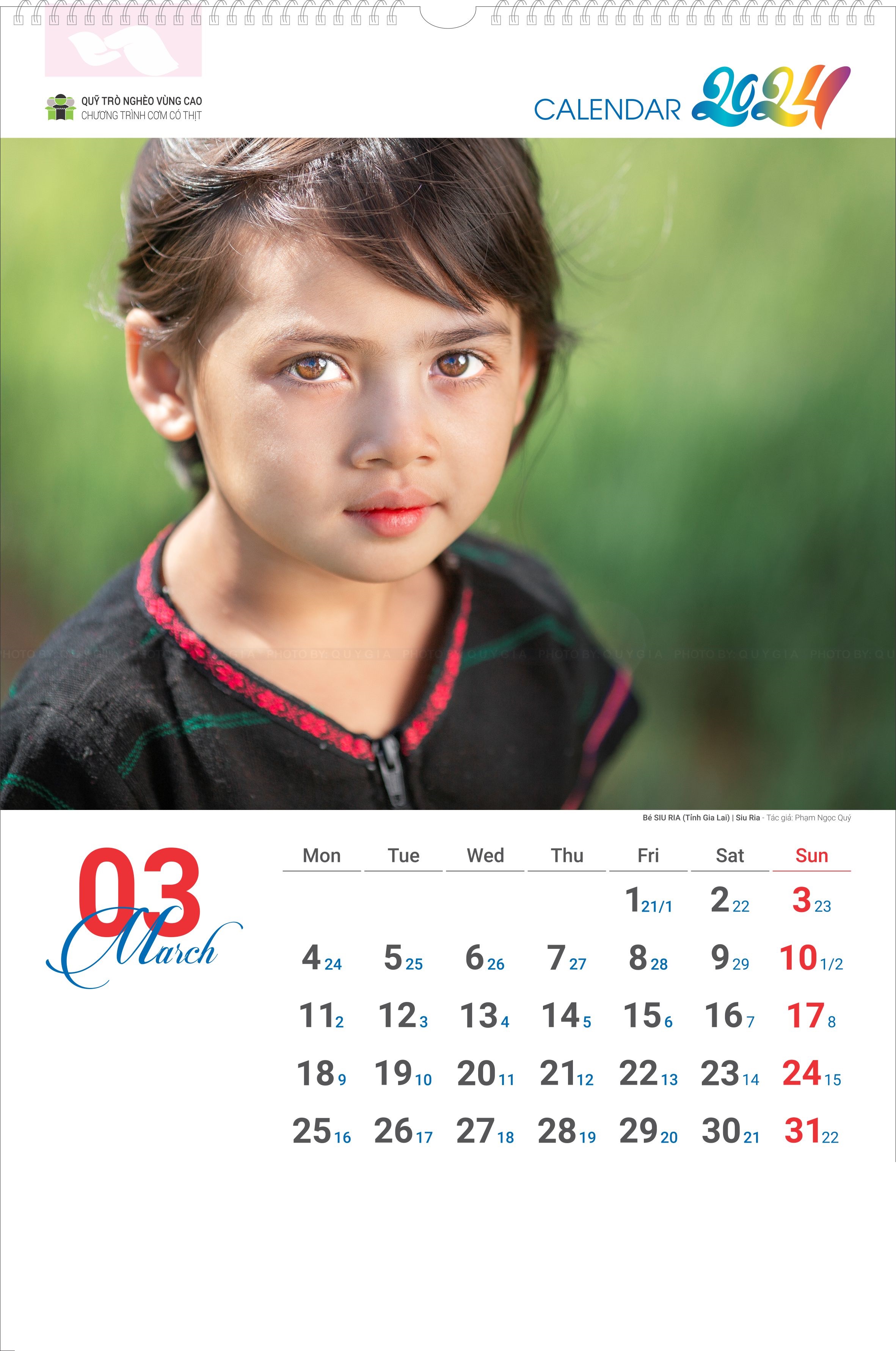 Lịch tường Trẻ Em Vùng Cao 2024 Cơm Có Thịt - Quỹ Trò Nghèo Vùng Cao