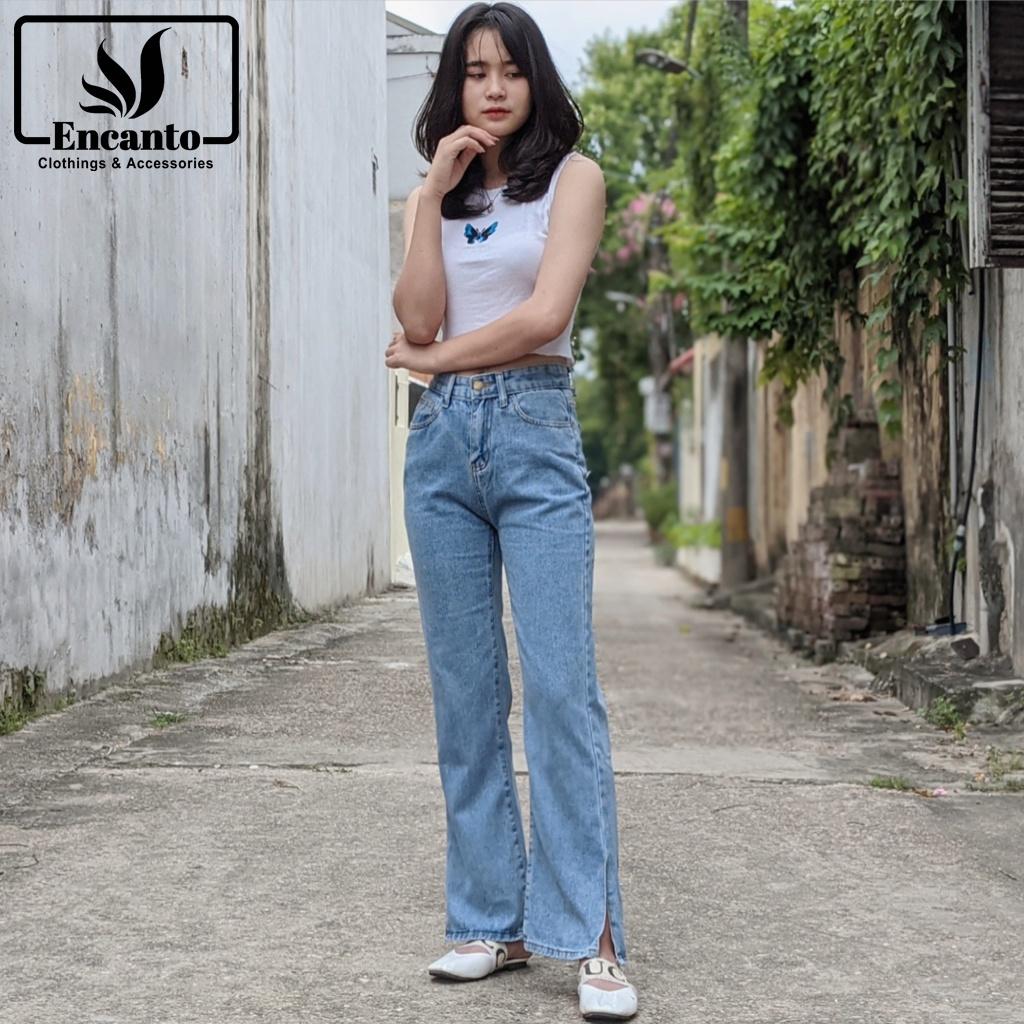 Quần bò nữ xuông ulzzang jean ống rộng form basic cạp cao họa tiết trơn dễ phối đồ có bigsize