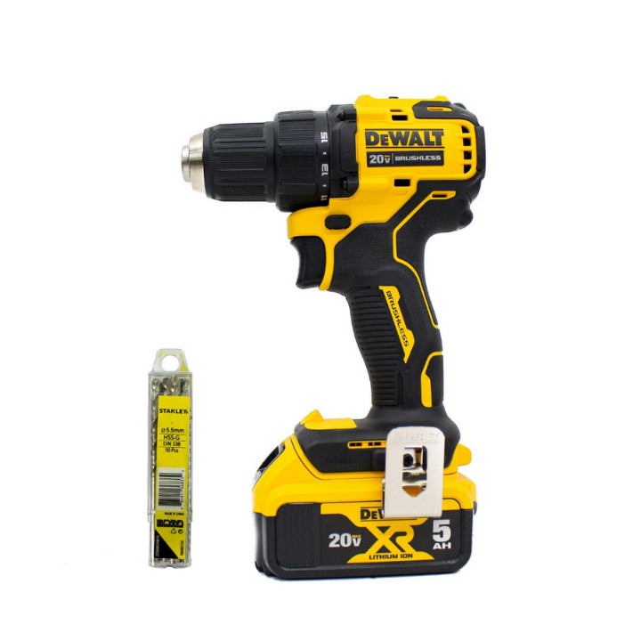 Combo Máy khoan cầm tay Dewalt DCD708P2-KR 18V/BL và Mũi khoan sắt Stanley STA50074B10 5.5MM HSS