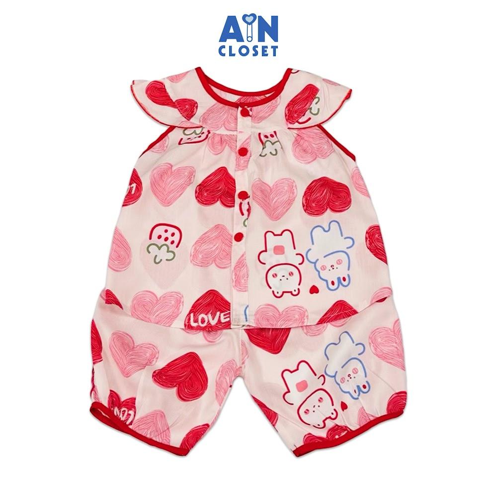 Bộ quần áo Lửng bé gái hoạ tiết Love Tim Hồng Lanh lụa - AICDBGPWIUSE - AIN Closet