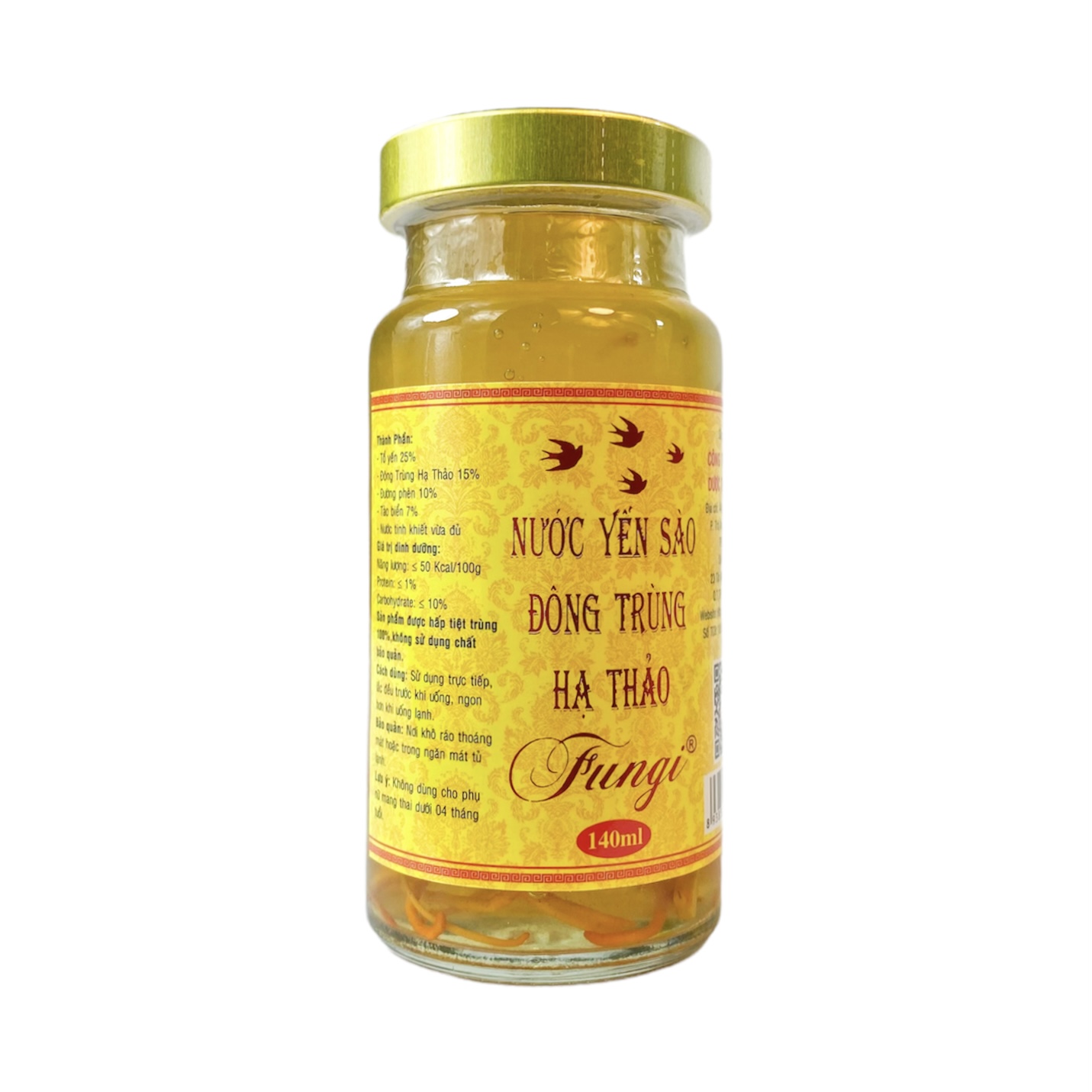 [840ml– 25% Tổ Yến] Yến Sào Đông Trùng Hạ Thảo Fungi Hộp Gỗ (6 hũ x 140ml)