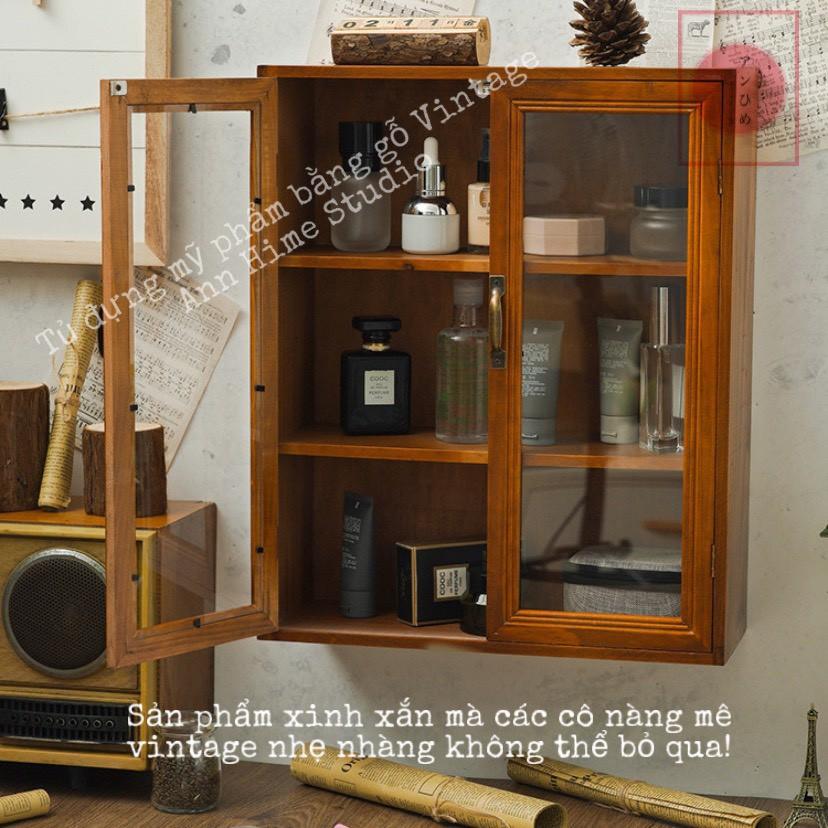 Kệ Gỗ Đựng Mỹ Phẩm Để Bàn, Tủ Gỗ Decor Sp4 Phong Cách Vintage