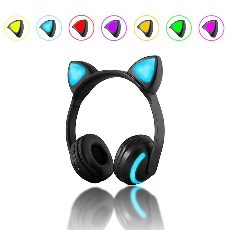 Tai Nghe Bluetooth Gaming Dễ Thương , Tai Nghe Mèo Không Dây Chụp Tai Có Đèn Led 7 Màu - Hàng Nhập Khẩu