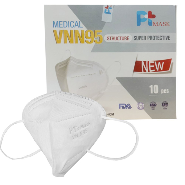 Khẩu Trang Y tế VNN95 PT Mask, 5 Lớp,  Kháng Khuẩn, Chống Bụi Siêu Mịn PM2.5, Màu Trắng - Đạt Các Chứng Chỉ ISO 13485, ISO 9001, CE, FDA, TGA