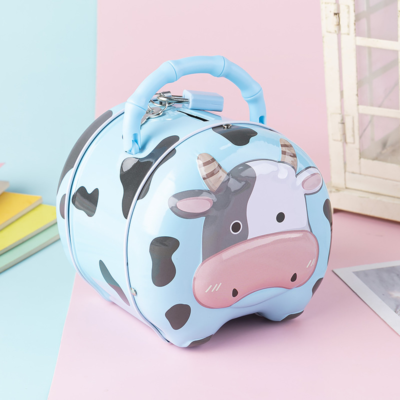 Két Sắt Hình Con Bò Có Quai Xách Siêu Dễ Thương Cho Bé Kèm Ổ Khóa Và 2 Chìa
