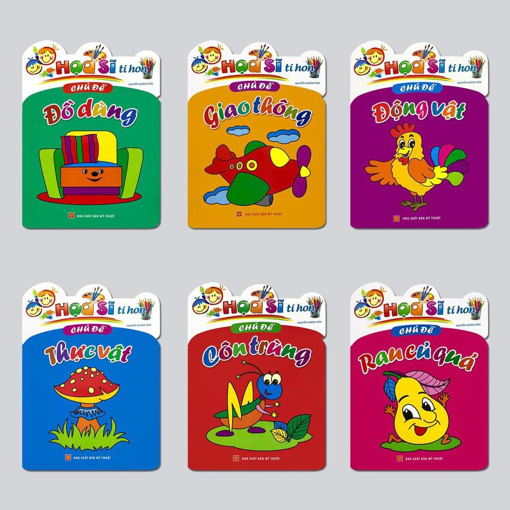 Combo 6 Cuốn Tập Tô Túi Họa Sĩ Tí Hon + Bút Sáp Dầu Hộp Giấy 18 Màu - Bản Quyền