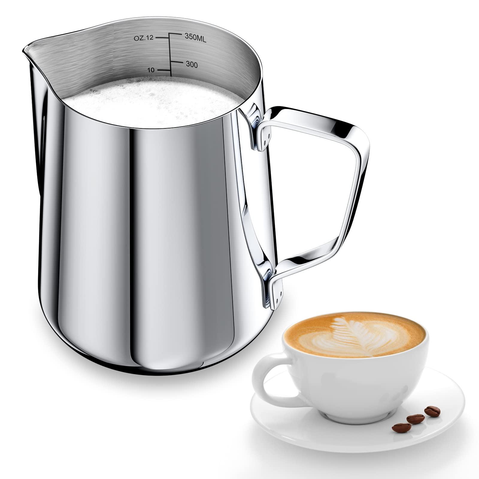 Lọ sữa bằng thép không gỉ 350ml đến sữa xốp, bình đựng sữa bằng thép không gỉ với nhãn hiệu đo 12oz, cốc cà phê, bình thép không gỉ cho cappuccino, espresso, nghệ thuật latte, hoàn hảo cho những người yêu thích cà phê