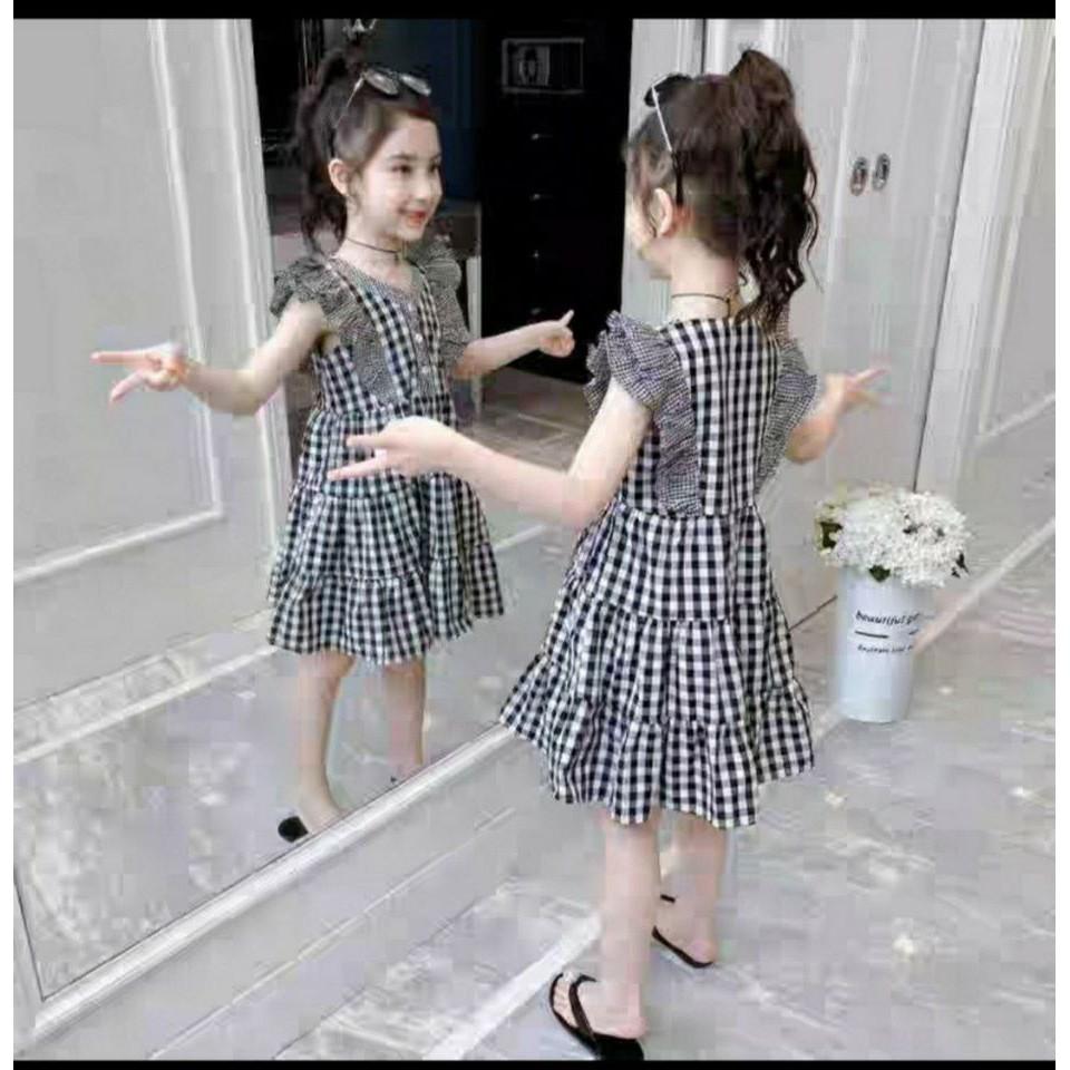 ĐẦM SỌC CARO PHỐI REN
