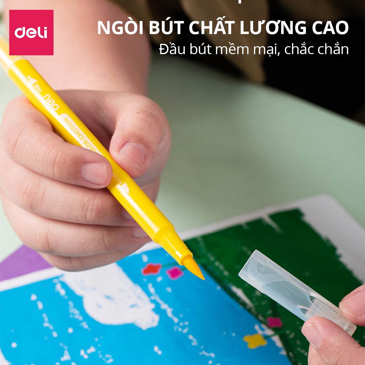 Bút Dạ Nước Hai Đầu Deli - Bút Đánh Dấu Hai Đầu Brush Và Nét Nhỏ - Bút Highlighter Có Thể Giặt Được