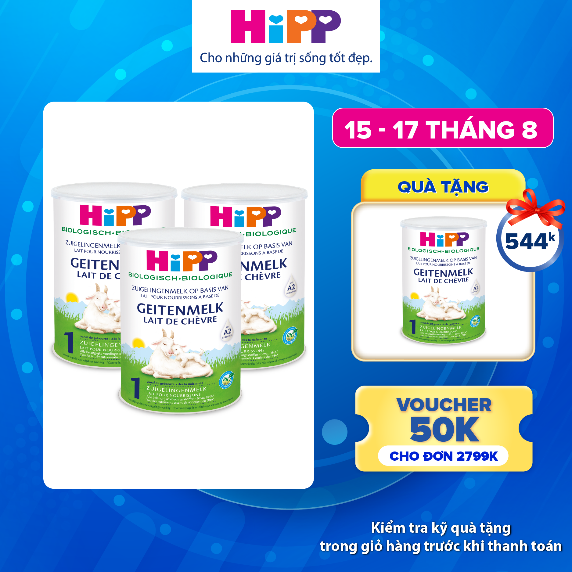 Combo 3 lon Sữa dê HiPP Organic 400g - Nhập khẩu Đức, giúp bé phát triển chiều cao, trí não, tăng cường hấp thu