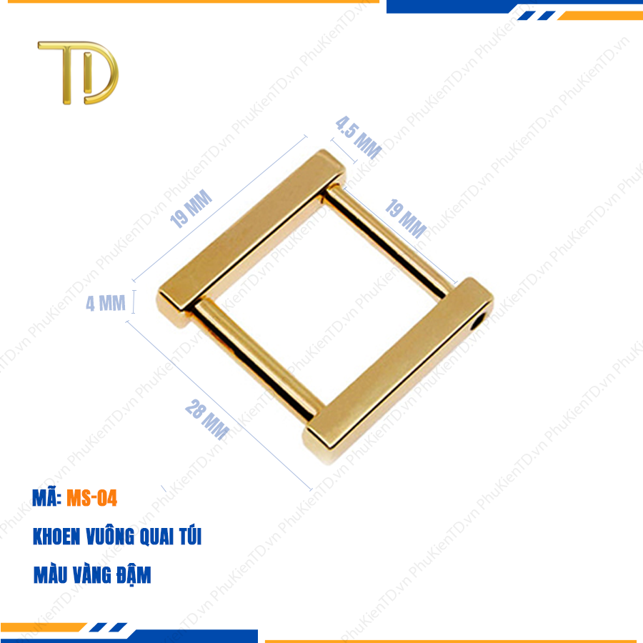 Khoen vuông gắn túi xách, Khoen chữ nhật gắn túi xách 19mm công nghệ mạ điện độ bền 5-8 năm