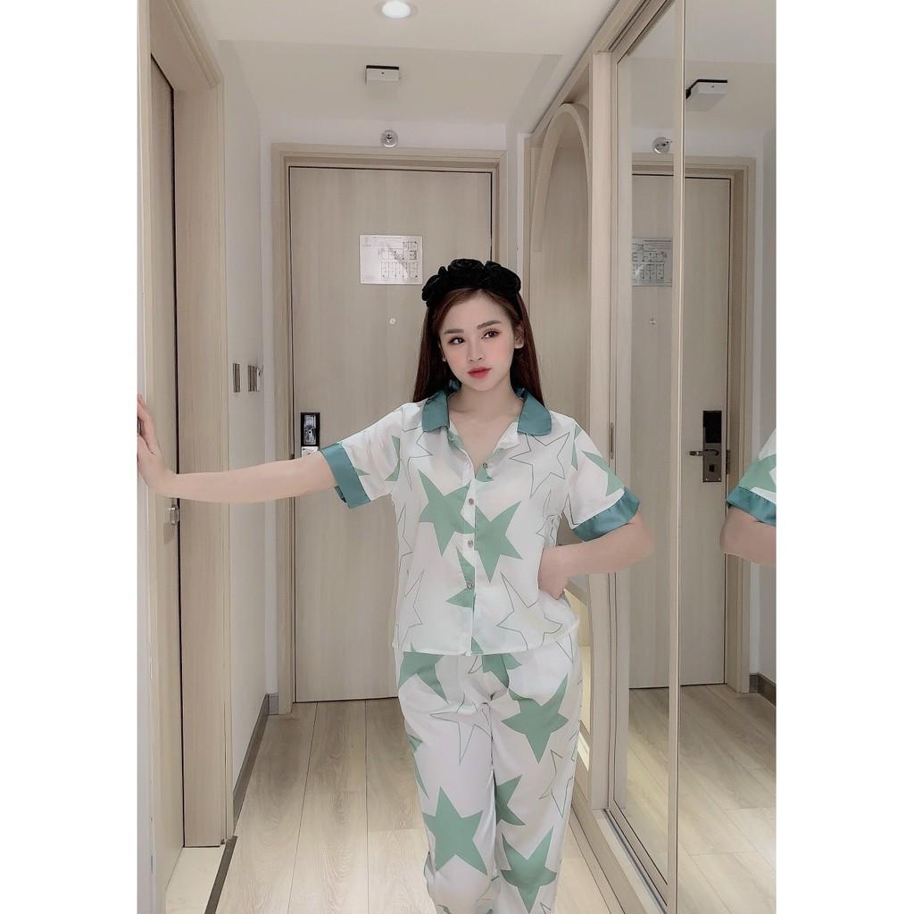 Đồ Bộ Pijama Nữ Đồ Bộ Mặc Nhà Nữ Tay Ngắn, Quần Dài Chất SATIN  Cao Cấp, Không Nhăn Form&lt;60kg Vừa Đẹp