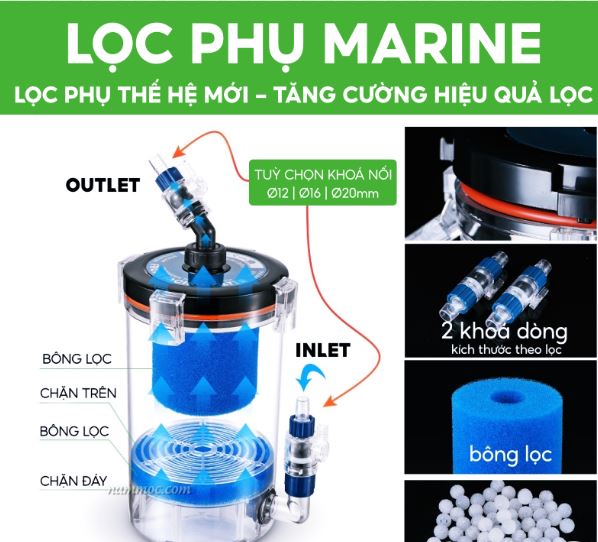 Lọc Phụ MARINE Trong Suốt - Tăng Cường Hiệu Quả Lọc Cho Hồ Cá Thuỷ Sinh - Phù hợp nhiều cỡ ống F12 F16 F20