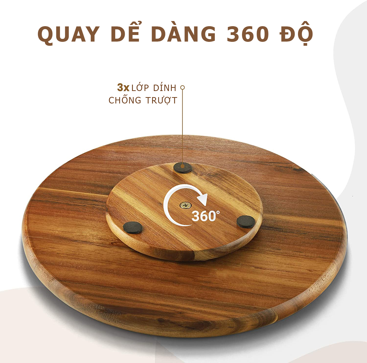 Khay gỗ tròn xoay 360 độ đường kính 25cm, decor trang trí thức ăn, đựng đồ dùng nhà bếp