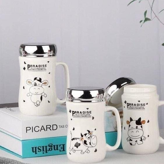 Ly Sứ Cốc Sứ Giữ Nhiệt Cao Cấp Nắp Gương Eo