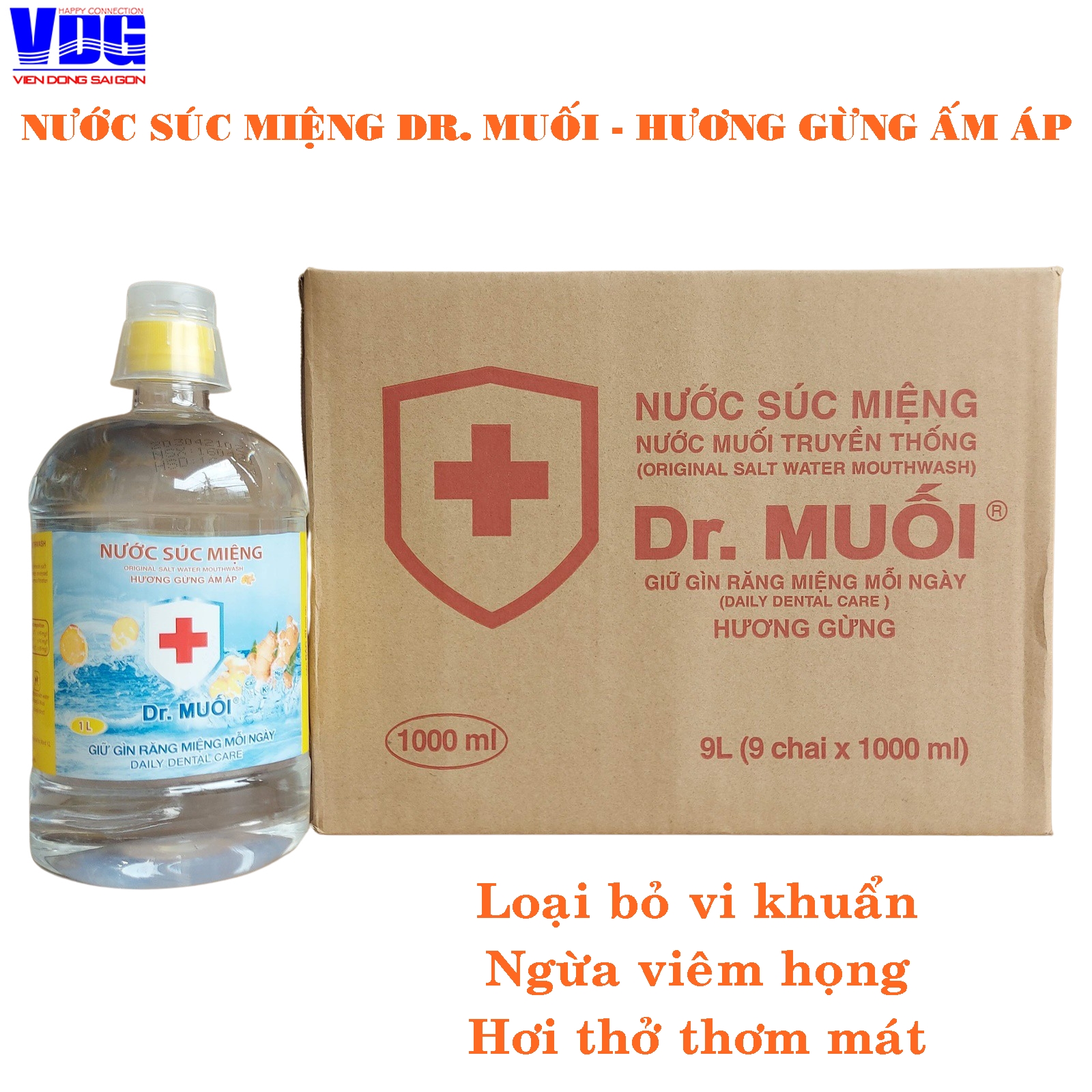 1 Thùng 9 chai Nước súc miệng Dr. Muối hương Gừng ấm áp (1000ml)