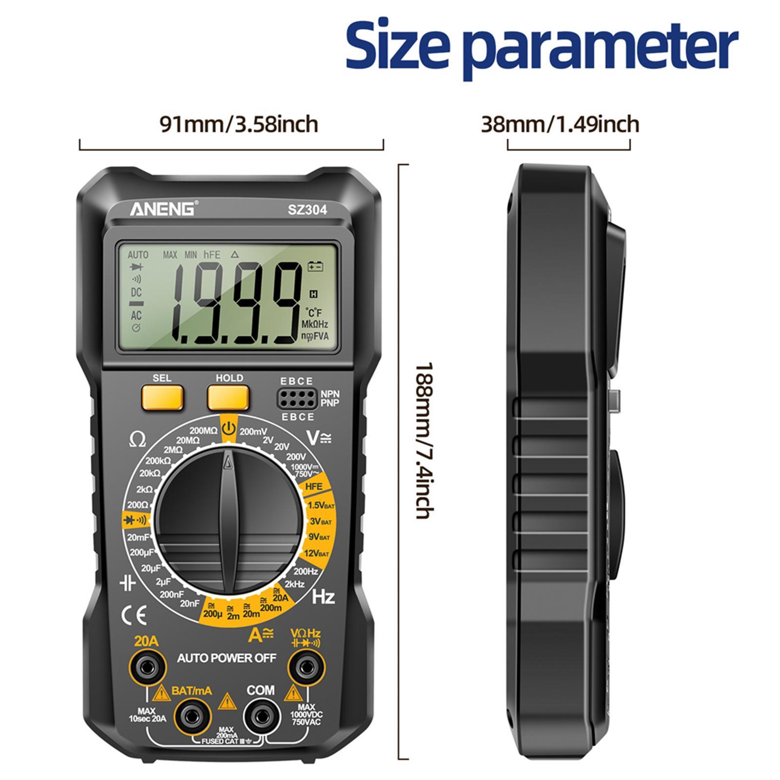 Electrical Multimeter Electrician Tool Multifunction Pocket DC Current Wide Measuring Continuity Capitance Voltage Meter Voltage Tester