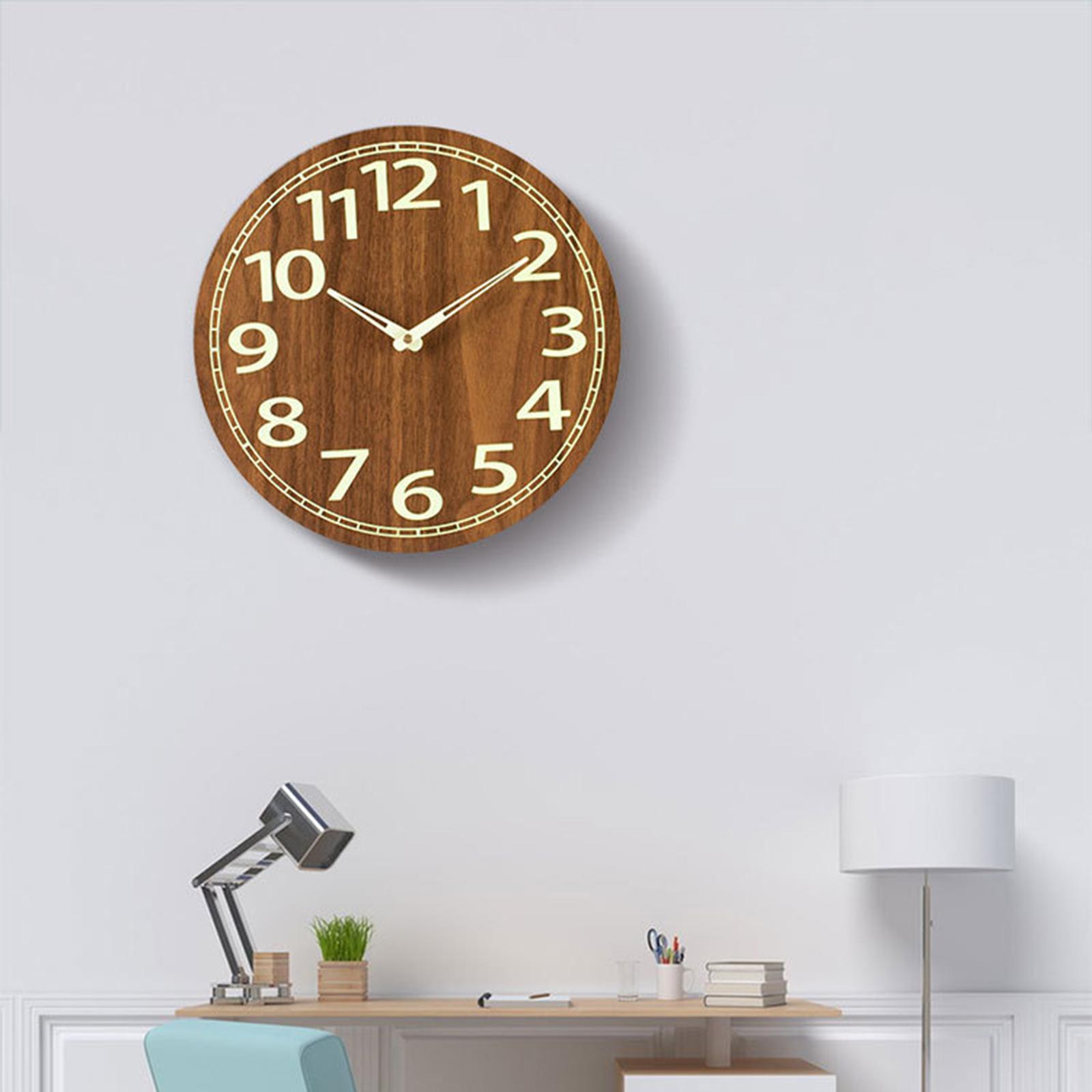 12 inch Luminous Wall Clock Wooden Wall Clock Round Non Ticking Decorative Silent Analog Clock for Living Room