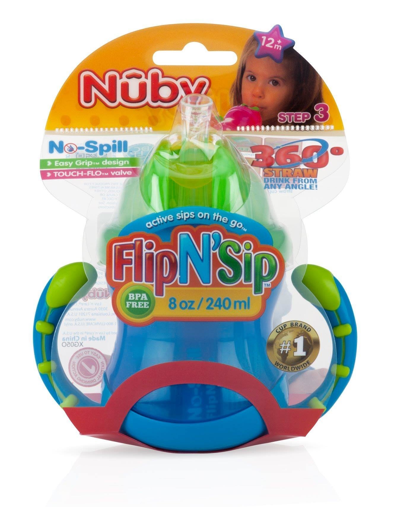 [ 10254-Nuby ] Bình uống nước 240ml, có ống hút làm bằng Silicone, 360 độ, 2 tay cầm ( giao màu ngẫu nhiên )