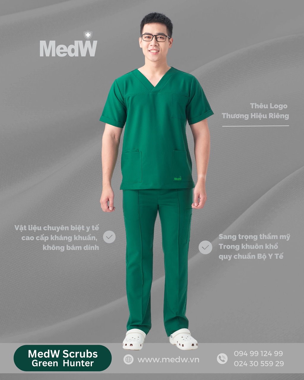 MedW Zeus Scrubs Y Tế Green Hunter Nam Xanh Phẫu Thuật Bộ Trang Phục Y Tế Cách Tân Phòng Khám Bệnh Viện Thiết Kế Pháp Dáng Rộng Vận Động Tự Do, Vật Liệu Chuyên Biệt Y Tế Không Bám Dính Xếp Ly Không Nhăn, Giữ Dáng, Đồng Phục Y Tế Cotton Nhật