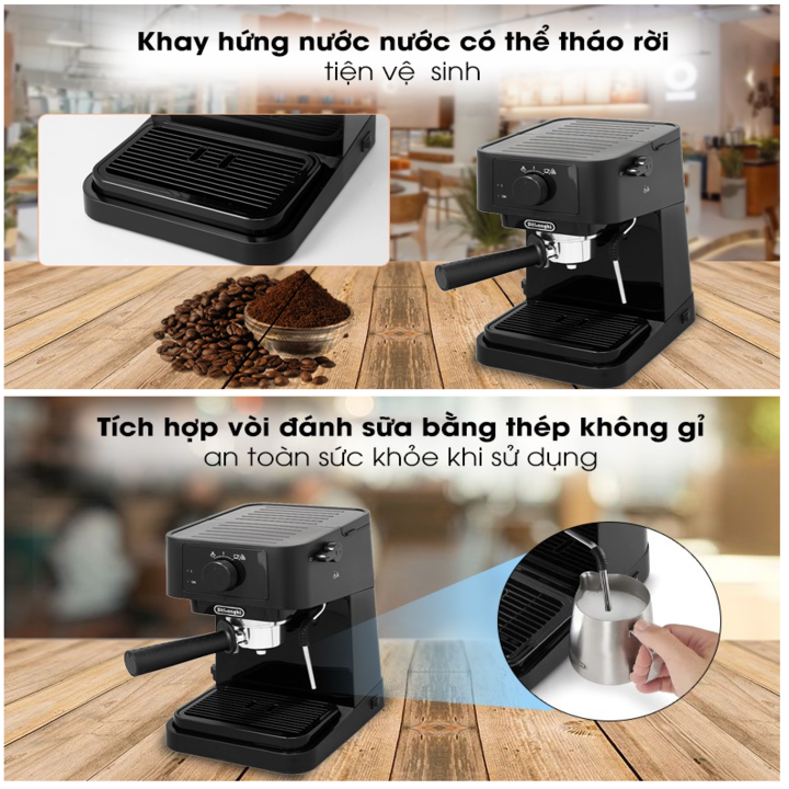 Máy pha cà phê Espresso nhãn hiệu Delonghi EC235.BK công suất 1100 (W) với dung tích 1 lít  Áp suất 15 bar - HÀNG NHẬP KHẨU