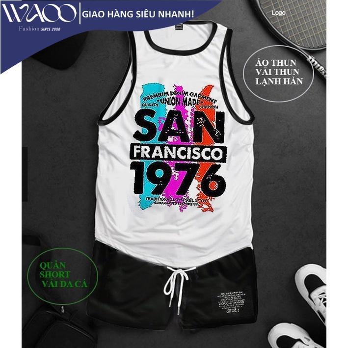 Bộ Áo Tank Top và Quần Short thể thao STT62tập Gym, thể thao, Áo Ba Lỗ thun lạnh, quần đùi thun- Thời Trang Waoo
